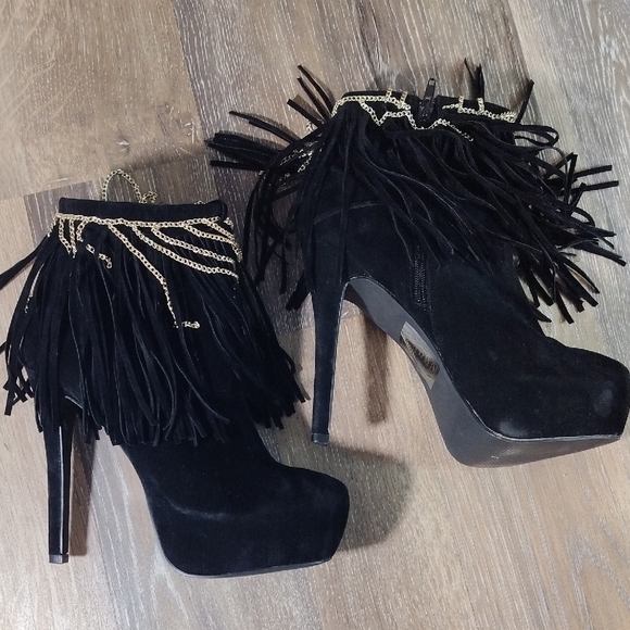 Scene Weaver Black and Gold Fringe Ankle Booties - Picture 4 of 5
